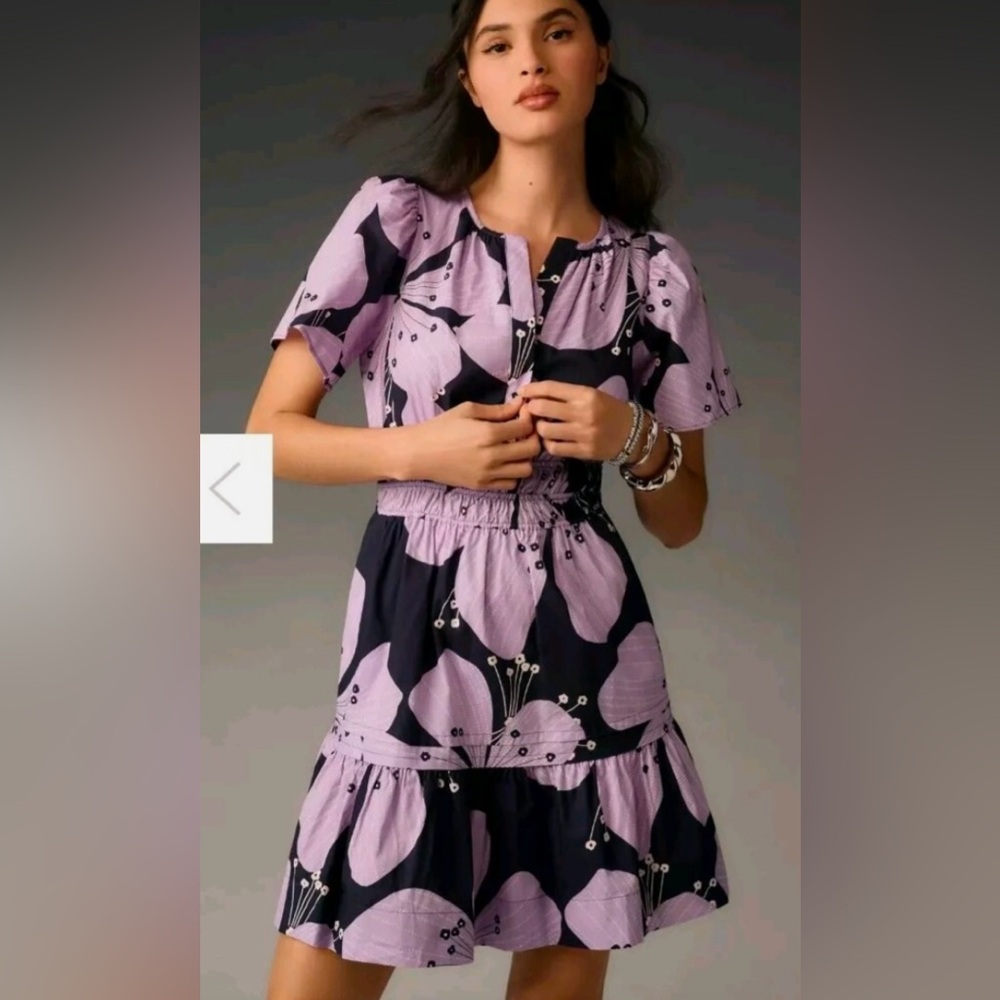 NWOT Anthropologie The Somerset Mini in Lilac Navy Floral Dress S